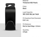 Car Headrest Hooks – 4-Pack Black, 13 lbs Capacity | Hang purses, coats, umbrellas & grocery bags. Universal fit for most headrests. ABS design keeps car tidy & clutter‑free.