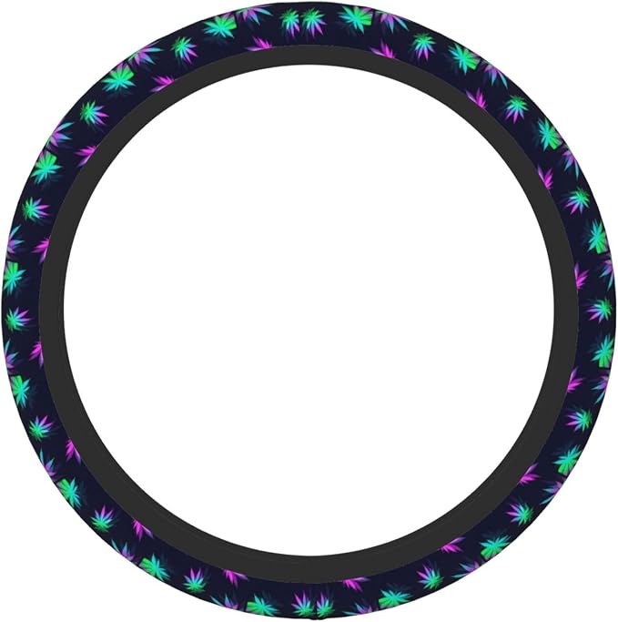 Elastic Weed Leaves Neon Colorful Black Car Steering Wheel Cover Protector Upgrade Thicken,Anti Slip Soft Car Accessories for Diverse Cars Truck SUV for Men Women Universal 15 Inch