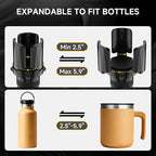 2Pack Cup Holder Expander with Expandable Arms, Fits 2.5-5.9" Bottles | Cup Holder Adapter Fits Owala/YETI/Hydro Flask/Stanley 12–64 oz; Most Large Bottles; Compatible with Round Cup Holders