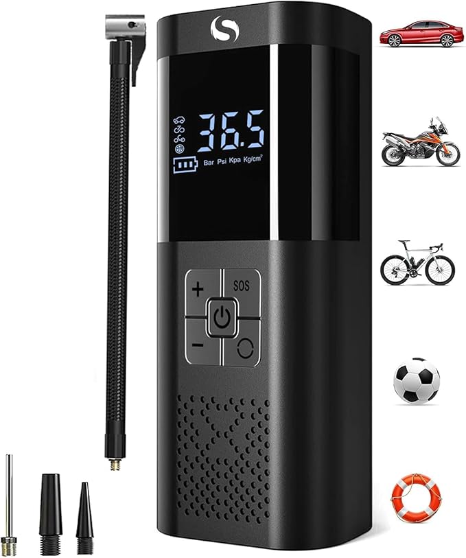 Tire Inflator Portable Air Compressor 150PSI Cordless Air Pump For Car Tires With Digital Pressure Gauge Auto Shut-Off Type C Charging And LED Light For Cars Motorcycles Bicycles Balls And More