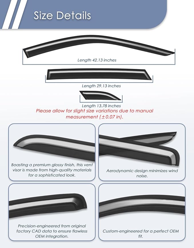6-PCS Extra-Thick Window Rain Guard for Chevy Trax 2024 2025 2026 Rain Guards Tape-on Side Window Visors Vent Visor Window Deflectors Vent Shades Car Accessories