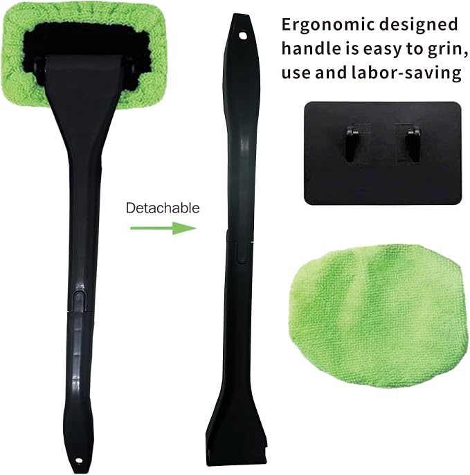 8pcs Car Windshield Cleaning Tool, Windshield Cleaner with with 5 Little Microfiber Pads that can be Washed/reused, Window Cleaner Tool, for Auto Glass Wiper (Green 01)