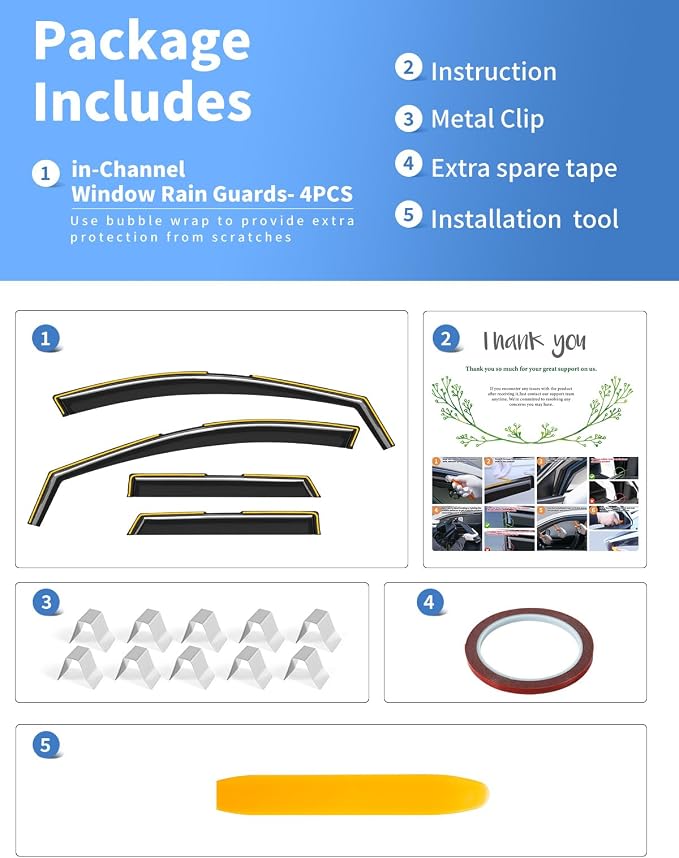 in-Channel Extra Durable Rain Guards Fit for Hyundai Santa Cruz 2022-2026,Window Deflectors Vent Window Visors Window Rain Guard Shades Exterior Car Accessories