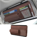 Car Sun Visor Organizer with Zipper Pocket, Multi-Pocket Vehicle Visor Storage Pouch with Card Sleeve, Eyeglasses Holder Box, Auto Interior Sunvisor Organizer Pocket, Universal Fit (Brown)