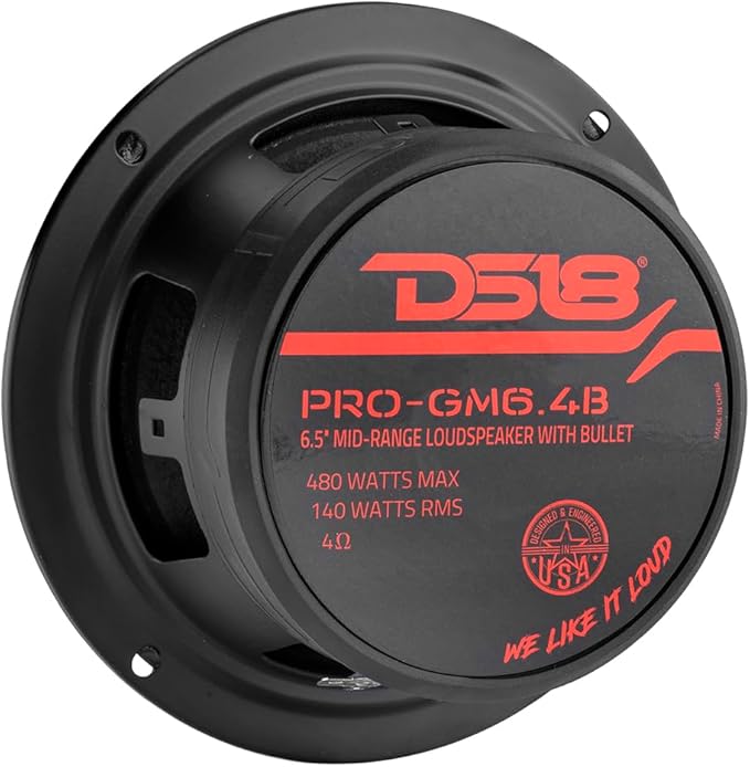 PRO-GM6.4B Loudspeaker - 6.5", Midrange, Red Aluminum Bullet, 480W Max, 140W RMS, 4 Ohms - Premium Quality Audio Door Speakers for Car or Truck Stereo Sound System (1 Speaker)