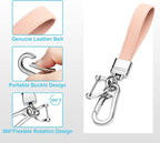 Genuine Leather Car Keychain,Universal Heavy Duty Metal Key Chain Accessories,Car Fob Key Keychain Holder with 360 Degree Rotatable Snap Swivel and Anti-Lost D-Ring for Men Women（Pink）