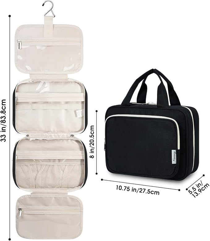 Hanging Toiletry Bag for Women Travel Makeup Bag Organizer Toiletries Bag for Travel Size Essentials Accessories Cosmetics (Black (Medium))