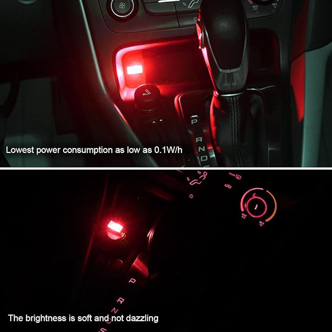 Car Interior Atmosphere Lamp, Plug-In USB Interface LED Vehicle Ambient Lighting Kit, Portable Mini Automotive Night Light Decoration Accessories, Universal for SUV, Sedan, Truck (Red)
