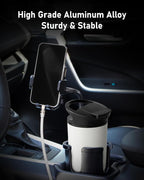 Car Cup Holder Expander with Phone Holder | 2 in 1 Car Phone Mount & Cup Holder, Adjustable 360° Rotation Gooseneck, U-shaped Handle Slot, Fits Phone and Drinking Bottle