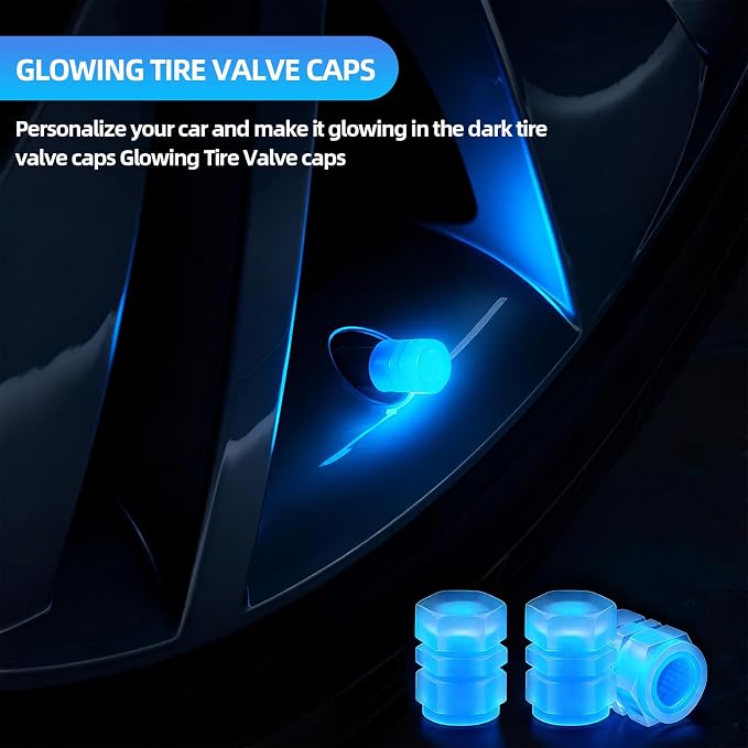 20 Pcs Glow in The Dark Tire Valve Caps Fluorescent Tire Valve Stem Caps, Cool Car Present for Universal Decoration Accessories for Car SUV Bicycle Motorcycles Trucks (Colorful)