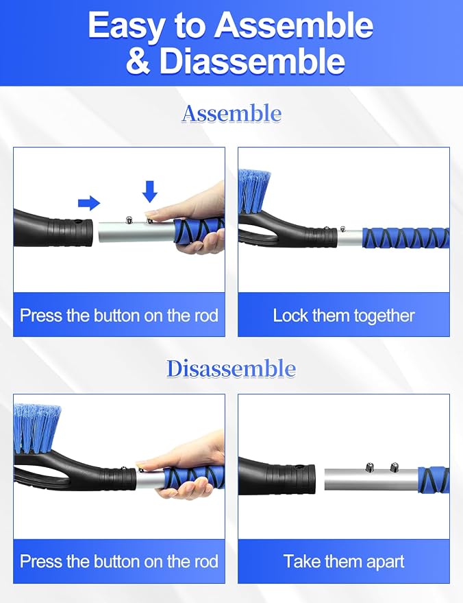 27 Inch Ice Scraper and Brush for Car, Snow Brush and Ice Scraper with Foam Grip, Detachable Snow Scraper for SUV Truck Vehicle Auto Windshield Window - Blue