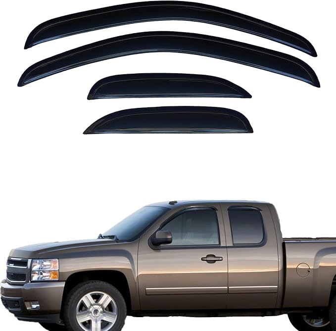 Tape On Rain Guards Window Visors Deflectors for 2007-2013 Chevrolet(Chevy) Silverado & GMC Sierra 1500/2500HD/3500HD Extended Cab,Side Window Rain Guards Vent Visors,4-Piece Set
