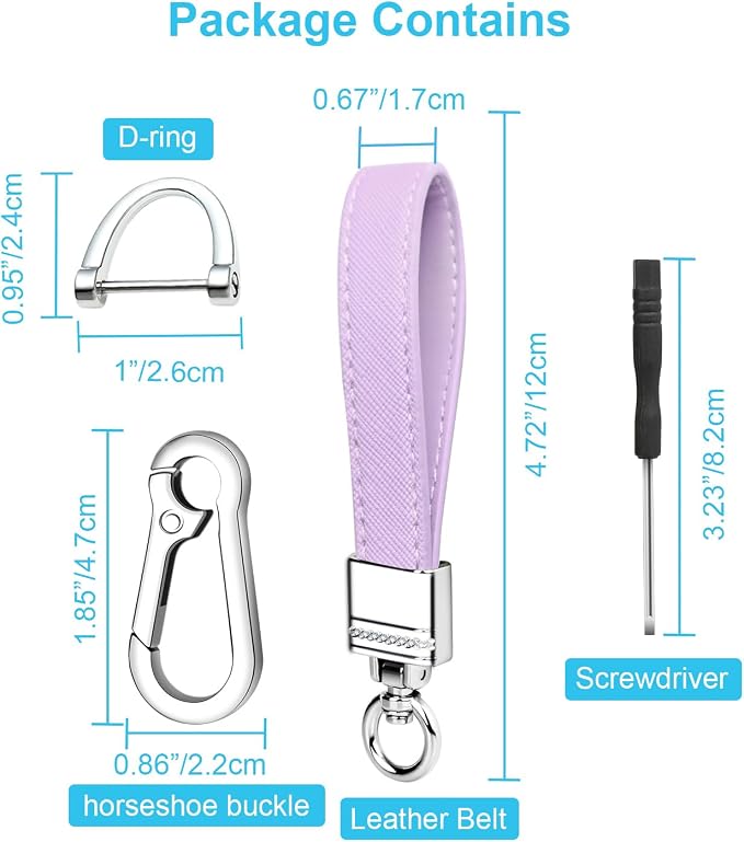 Genuine Leather Car Keychain,Universal Heavy Duty Metal Key Chain Accessories,Car Fob Key Keychain Holder with 360 Degree Rotatable Snap Swivel and Anti-Lost D-Ring for Men Women(Lavender Purple)