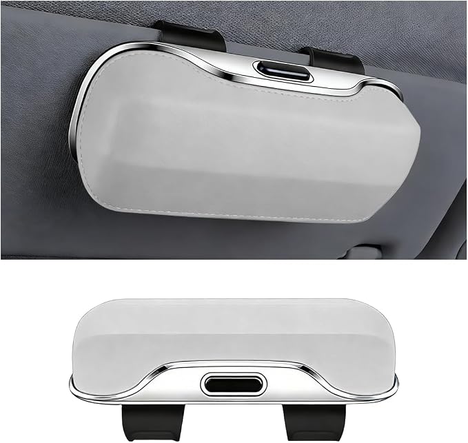 Sunglasses Holder for Car Sun Visor, Protective Automotive Eyeglasses Storage Case Hanger, Soft Vehicle Interior Glasses Organizer Box Accessories, Universal Fit (White)