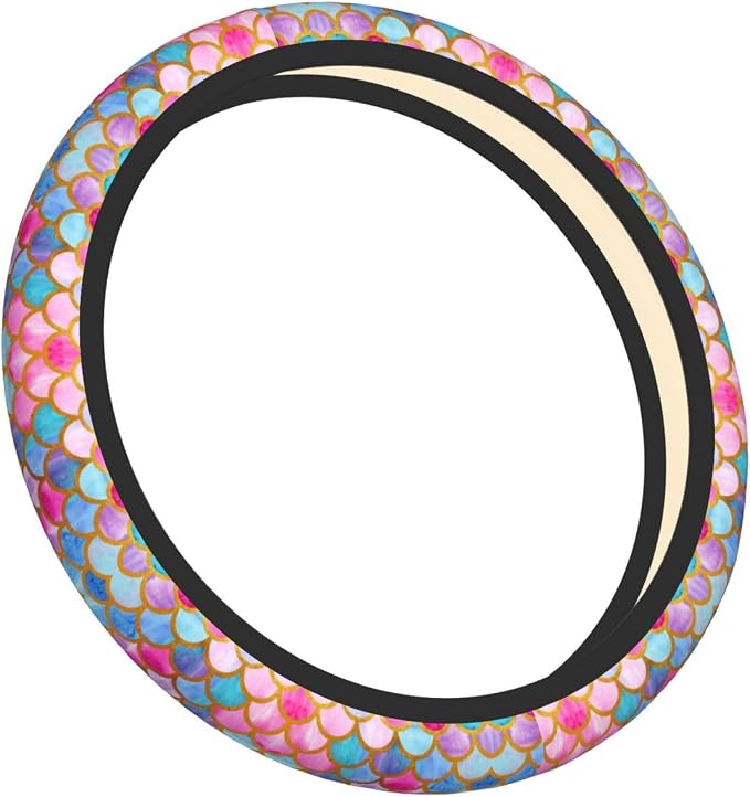 Mermaid Fish Scale Steering Wheel Cover, Universal 15 Inch Colorful Neoprene Car Protector, Non-Slip & Breathable Wheel Sleeve for Most Cars, Sedans, SUVs, and Trucks