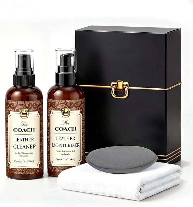 Leather Cleaner & Moisturizer Set for Coach, Cleaning and Maintenance Kit for Coach, Deep Nourishing & Stain Removal, Gentle Care, Suitable for Coach Handbags, Wallets and Other Luxury Brands