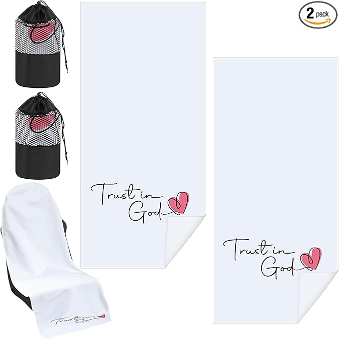 Car Seat Towel Covers with Storage Bag, 63 x 32 Inch Universal Non Slip Waterproof Sweat Protector for Car Truck, Gym Swimming Running, Machine Washable(2 Pack,Trust in God)