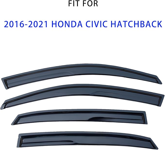 Tape-On Window Visors Rain Guards Shield for 2016-2021 Honda Civic Hatchback, Window Wind Deflectors Vent Shades for 16-21 Civic (Not Fit for Sedan),Vent Visors,Car Accessories-4pcs