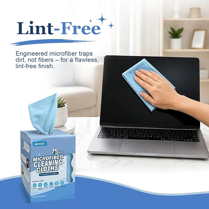 Microfiber Cleaning Cloth, 75 Sheets Microfiber Towels for Cars Commercial Grade Washcloths Lint-Free Bulk Shop Towel Cleaning Rags for Household Restaurant Garage Housekeeping, 11"x 9", Blue
