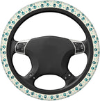 Teal Paw Print Steering Wheel Cover, 15 Inch Universal Fit Neoprene Steering Wheel Protector, Anti-Slip & Breathable Car Interior Accessory, Durable Auto Wrap for Women and Men, Fits Most Vehicles