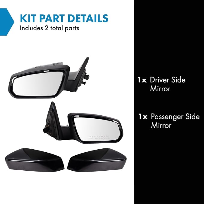 Driver & Passenger Side Power Mirror Set Smooth Black Manual Fold Without Heat Compatible with 2013-2014 Ford Mustang FO1320452 FO1321452