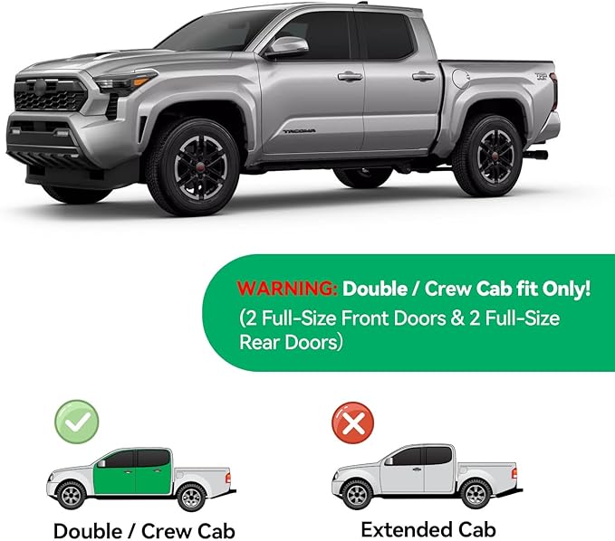 in-Channel Rain Guards for Toyota Tacoma 2024-2026 Double/Crew cab, Window Visor Shields Vent Deflector Shade Wind Dark Smoke 2025 24 25 26, Tape-On Inside-Mount, 4PCS