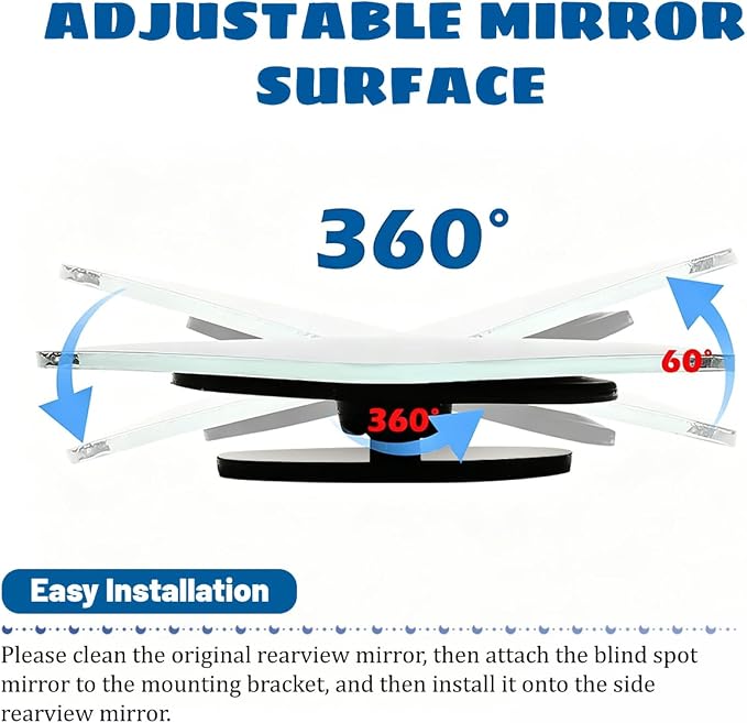 4PCS Car Blind Spot Mirror, Wide Angle HD Glass Rectangle Convex Frameless Side Blindspot Mirror with Adjustable Stick, Auto Exterior Rear View for Wide Angle, Universal for Vehicles (A)