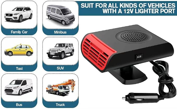 Portable 12V Car Heater & Defroster, 200W Fast Heating & Cooling Fan,Plug In Car Heater for Windshield Defogger with 360° Car Heaters for Vehicle,Car,RV,SUV