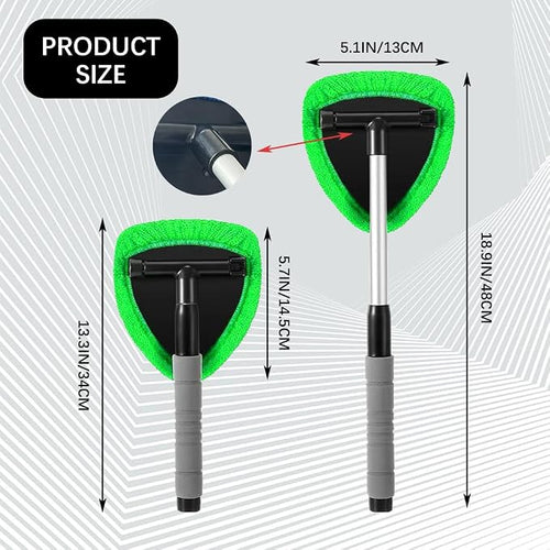19" Extra-Long Windshield Cleaner Tool, Auto Glass Wiper Brush Kit | Car Interior Detailing Cleaning Kit with Extendable Handle and 4 Reusable Microfiber Pads, Car Window Cleaner, for Cars