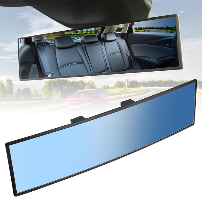 Rear View Mirror, Universal 12 Inch Panoramic Convex Rearview Interior Clip-on Wide Angle Mirror to Reduce Blind Spot Effectively for Car SUV Trucks - Blue