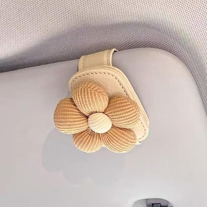 Flower Sunglass Holder for Car Visor – Decorative Sun Visor Clip,Eyeglass Hanger Organizer for Women,Scratch‑Free Glasses Storage Different Size Eyeglasses (Brown Flowers)