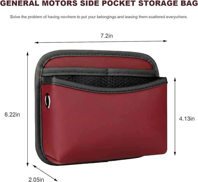 Car Seat Side Pocket Organizer, Multifunctional Leather Console Side Storage Pouch with Card Holder, Waterproof Phone & Sunglasses Pocket Bag for Car Door Seat Console (Red)