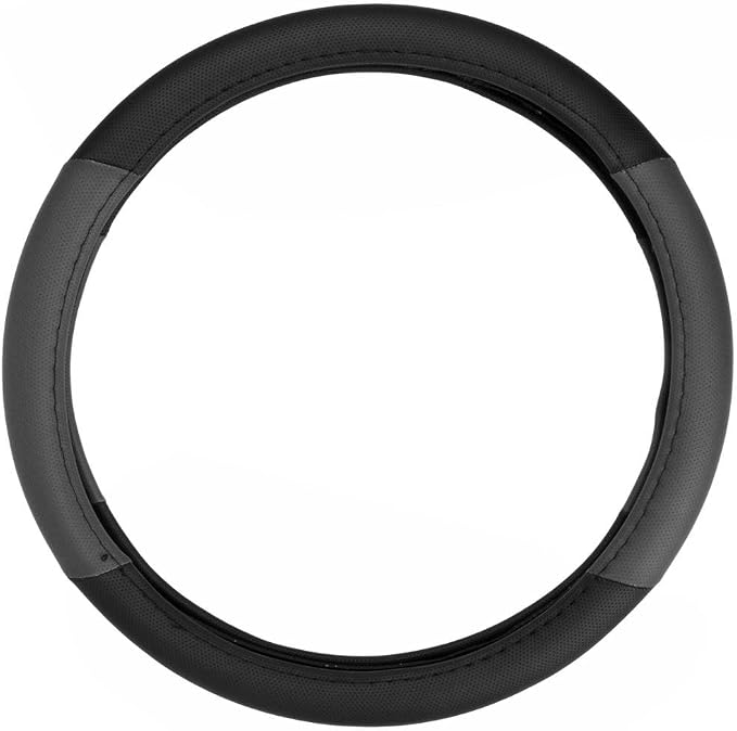 Sporty Two Tone Ergonomic Grip Steering Wheel Cover - Plush Leather Grip for Standard Size Wheels 14.5-15 inch Gray/Black