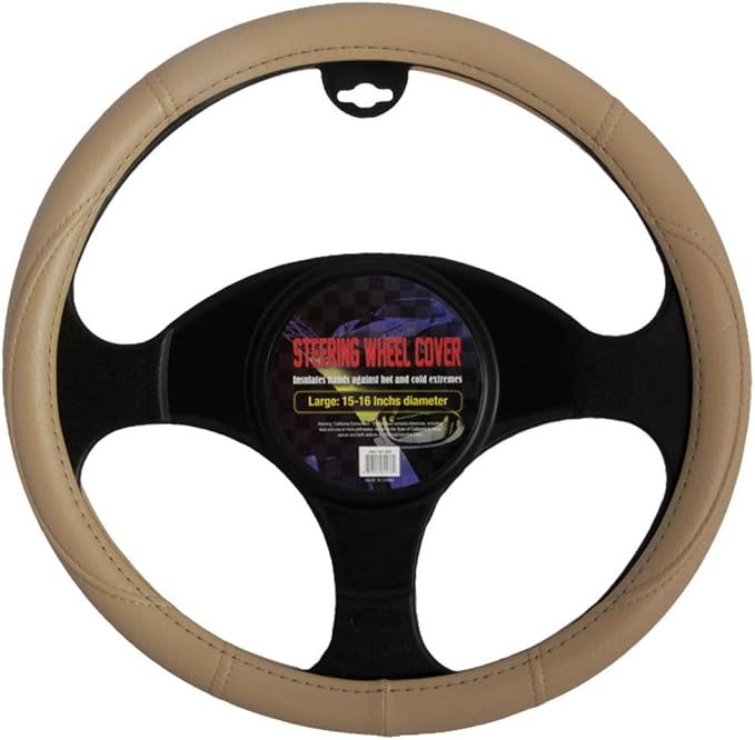 Ergonomic Grip Steering Wheel Cover - Leather Performance Grip for Standard Size Wheels 14.5-15 inch Beige