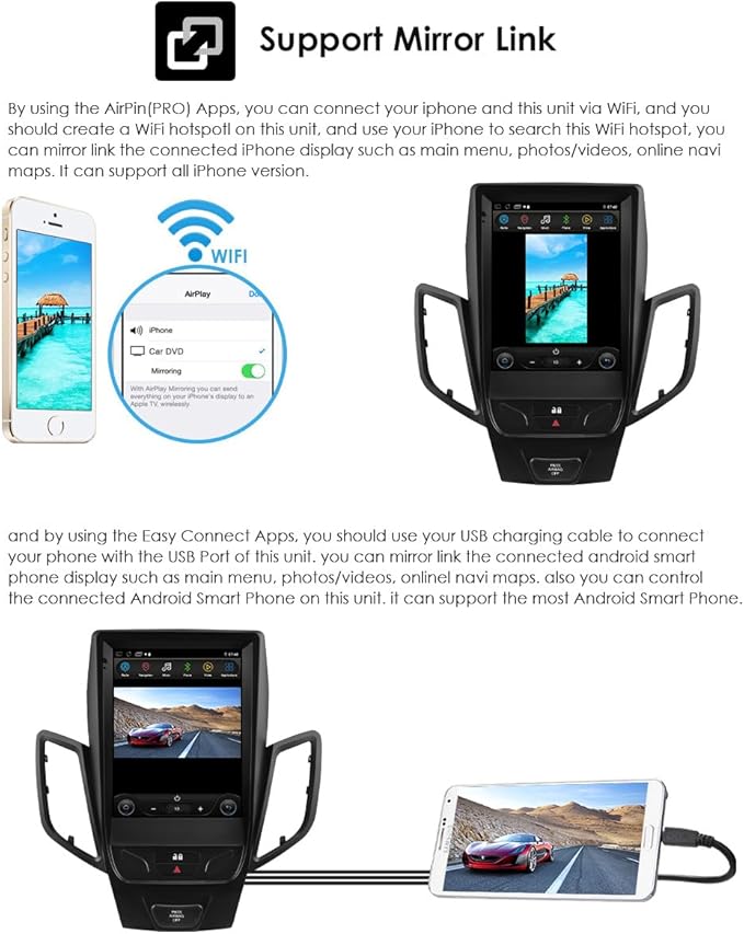 9.7 Inch HD Touchscreen Android 14 Stereo Car Radio Upgrade for Ford Fiesta 2009-2020 Wireless Carplay | Android Auto 2G+32G WiFi GPS Navigation Bluetooth 5.0 FM,SWC, Car Tablet