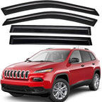 Extra Durable Outside-Mount Auto Vent Window Visor, Fits 2014-2023 Jeep Cherokee, UV Protection Rain Guard, Original Wind Deflector, No-Drill Easy Install, Dark Smoke, 4-Pcs