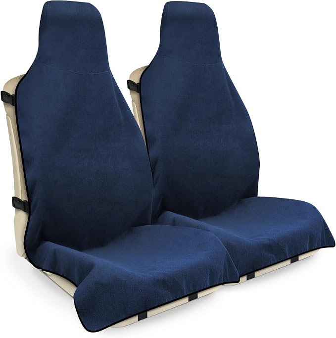 Waterproof Seat Cover Towel, 2PCS Premium Sweat Carseat Protector, Perfect for Universal Anti-Slip Car Truck SUV Seat, Great for Surfing Yoga Gym Workout, Navy Blue