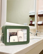 Clear Makeup Bags, TSA Approved Toiletry Bag with Zipper, Travel Makeup Organizer Fit Carry-on Travel Essentials,Small Cosmetic Bags Pouch for Women Men (Clear-Vintage Green)