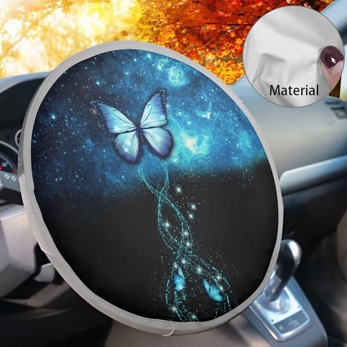 Car Steering Wheel Sun Shade Cover for Summer Heat-Resist Aluminum Foil Universal Steering Wheel Cover for Car Truck SUV Van, Butterfly Pattern