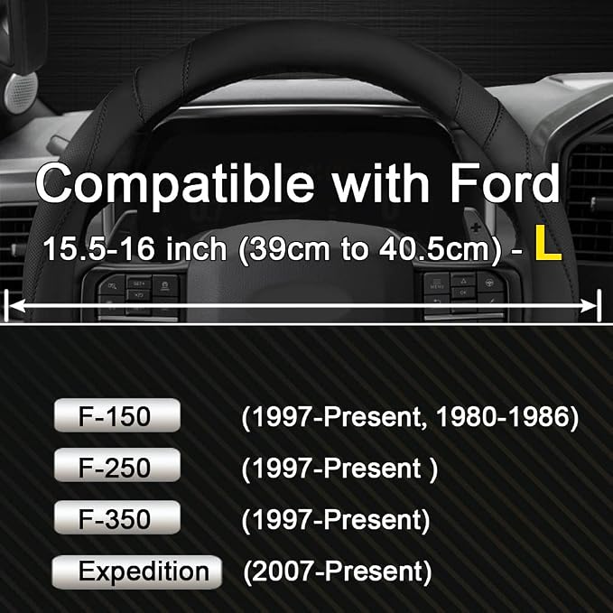 Customized Auto Car Steering Wheel Cover for Ford F-150, F-250, F-350, Expedition (Black)