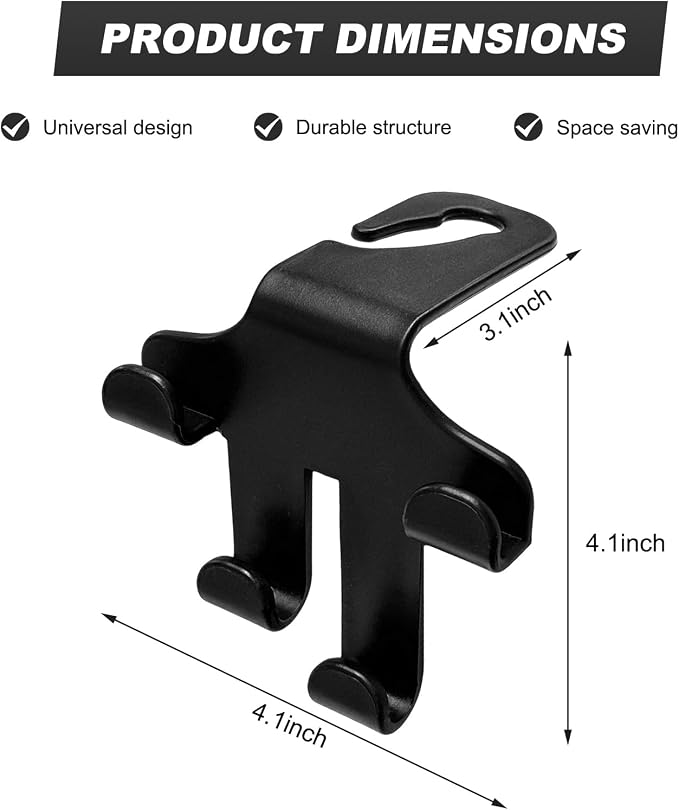 Car Seat Headrest Hooks, 4-in-1 Sturdy Car Seat Back Hanger Multifunctional Hanging Holder, Heavy Duty Auto Storage Hook Organizer for Handbags Purses Coats Grocery Bags