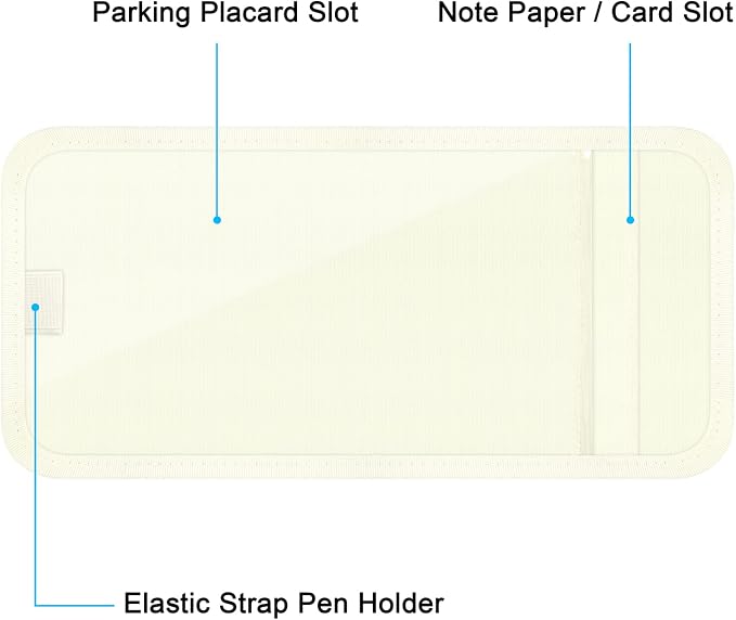 Handicap Placard Holder for Auto, Disabled Parking Permit Sign Protector for Car Sun Visor with Note Paper Slot, Pen Holder and Elastic Strap - Beige