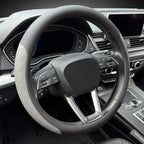 Nappa Leather Steering Wheel Cover,Elegant Diamond Checkered Design, Non-Slip wear-Resistant, Enhance Driving Comfort, Suitable for Steering Wheel Diameter 14 1/2‘-15’ Models.Black Gray