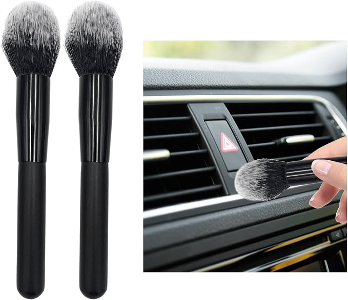 2 PCS Car Detailing Brush, Curved Soft Bristles Auto Removal Dust Collectors, Universal Vehicle Dashboard, Air Conditioner Vents etc Interior Cleaning Tool Accessory (Long-Black/White)