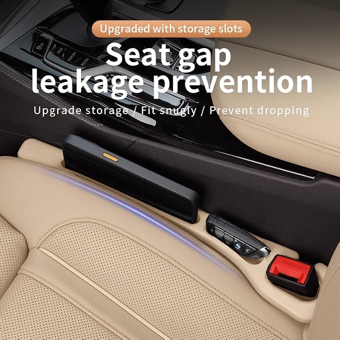 Car Seat Gap Filler Organizer Universal Fit Car SUV Truck Console Side Plug Strip Stopping Phone Key from Falling, Pack of 2 (Beige)