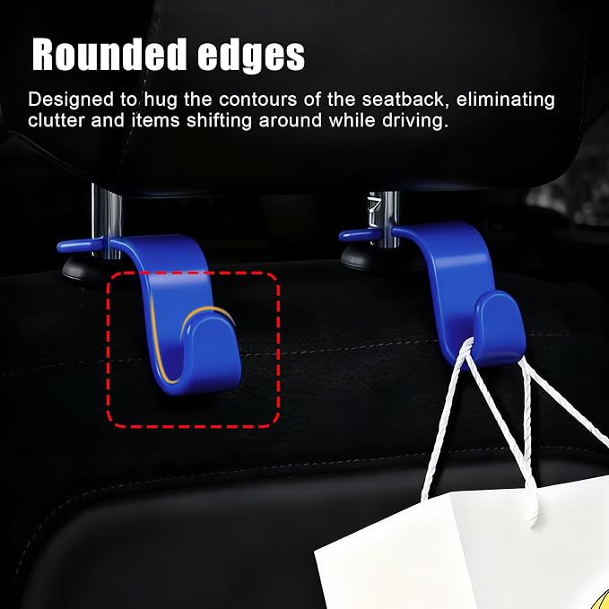 Purse Hook for Car, 4 PCS Car Purse Hook Headrest Hooks, 360° Rotatable Back Seat Storage Organizer, Universal Vehicle Seat Hanger for Purses, Handbags, Grocery Bags, Water Bottles, Blue