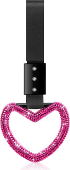 Bling Car Accessories Bling Heart Handle Ring Car Accessory for Women Hearts Hand Strap Drift Charm Rear Bumper Warning Ring Decor for Auto Interior Exterior Decoration(Hot Pink,Heart Style)