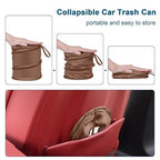 Car Trash Can, 2 Packs Mini Car Garbage Can, Collapsible Trash Bin | Pop-Up Trash Can for Car Front Back Seat, Portable Car Trash Bag Hanging for Vehicle SUV Rv Truck Accessories Interior, Brown