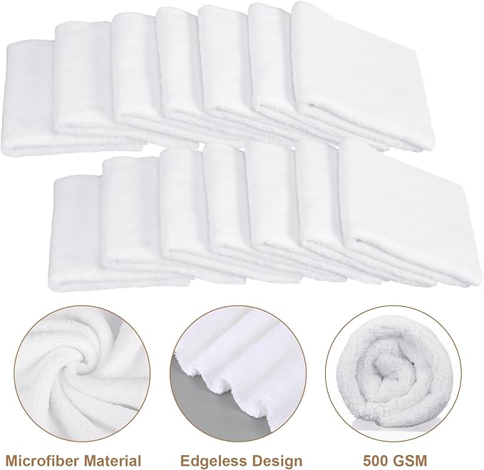 30 Pcs Edgeless Microfiber Plush Towels for Cars Detailing Drying Wash Polishing Absorbent Cleaning Cloths, 500 GSM (16 x 16 Inch,White)