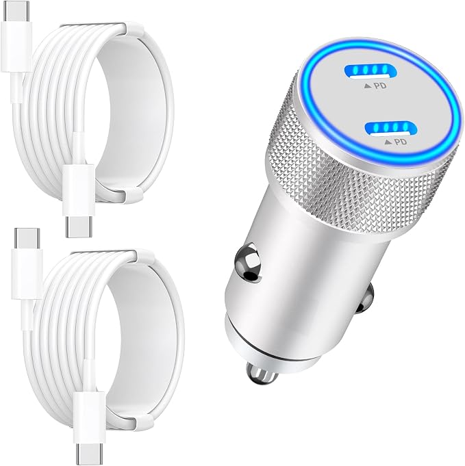 [Apple MFi Certified] iPhone 17 Car Charger Fast Charging, 90W Dual PD Power Cigarette Lighter USB-C Car Charger with 2Pack Type-C Cord for iPhone 17/17 Pro Max/16 Pro/15/Galaxy S26/S25/Pixel